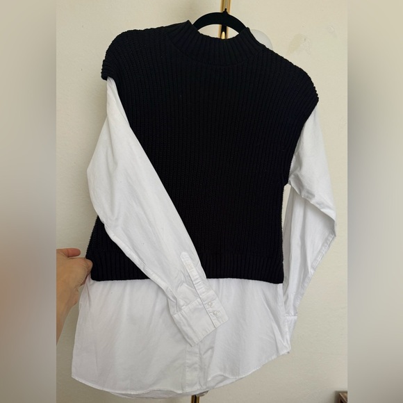 Calvin Klein black sweater vest layered over white long-sleeve button-down shirt - Picture 4 of 7